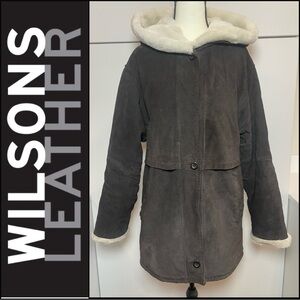 Wilsons Real Leather Brown Suede Coat Cozy Fur Lined Jacket Unisex